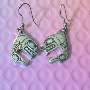 Kebico Made in Canada Silver Tone Orca Whale Earrings | Haida Style